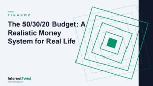 The 50/30/20 budget illustration with InternetTwist twist motif in finance green