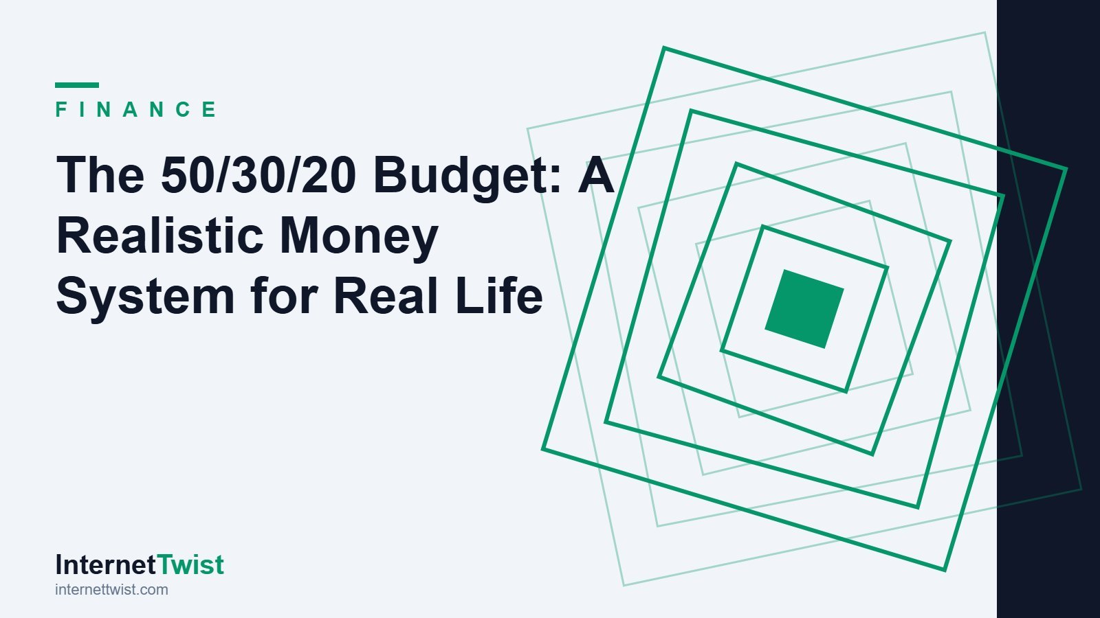 The 50/30/20 budget illustration with InternetTwist twist motif in finance green