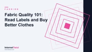 How to tell clothing quality: a hand checking a garment fabric label, seams and weave