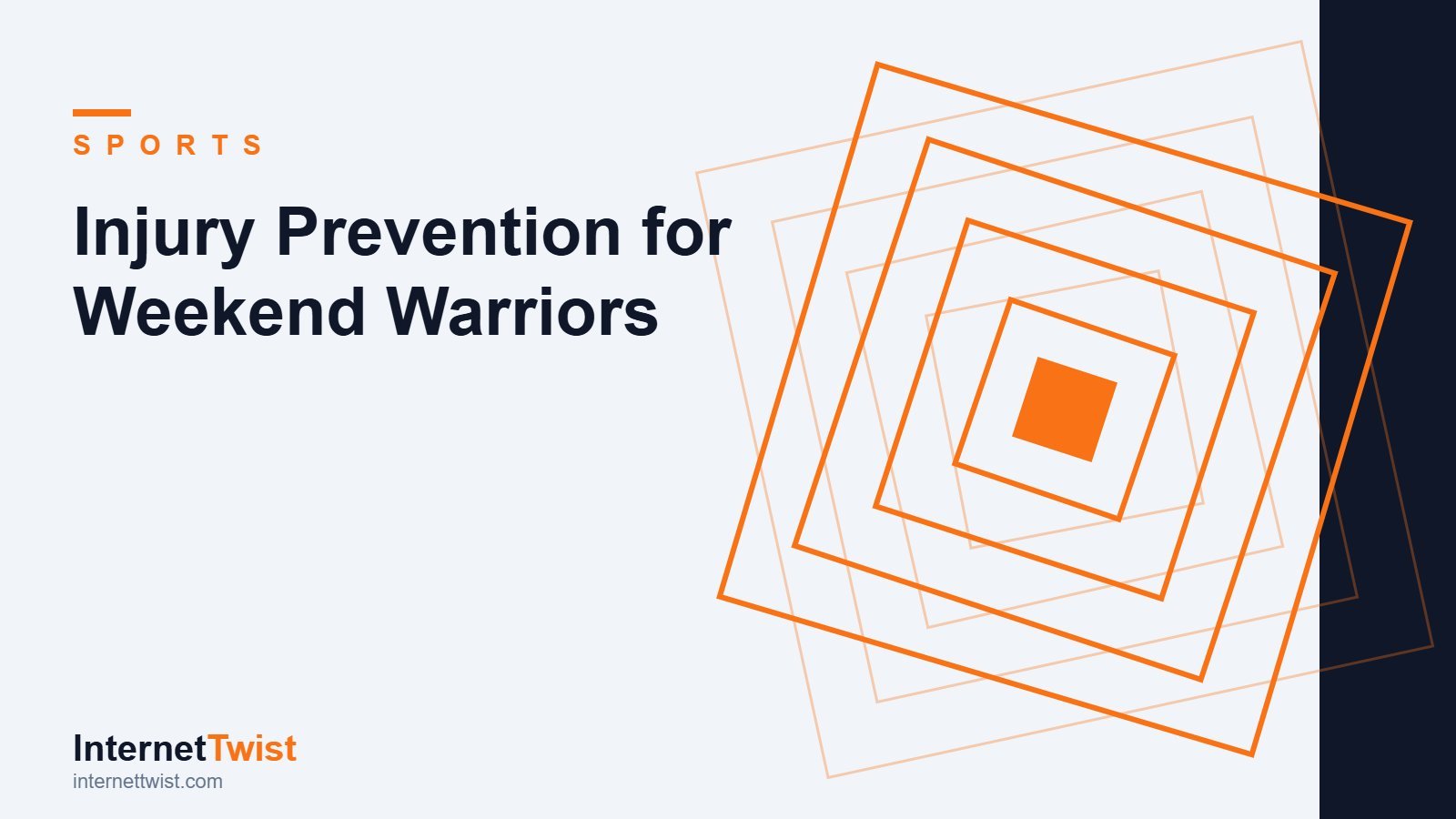 Injury prevention for weekend warriors illustration with rotated-square Sports motif on slate background