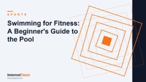 Swimming for fitness illustration with rotated-square Sports motif on slate background