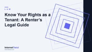Tenant rights guide cover with concentric indigo squares for a renter reviewing a lease