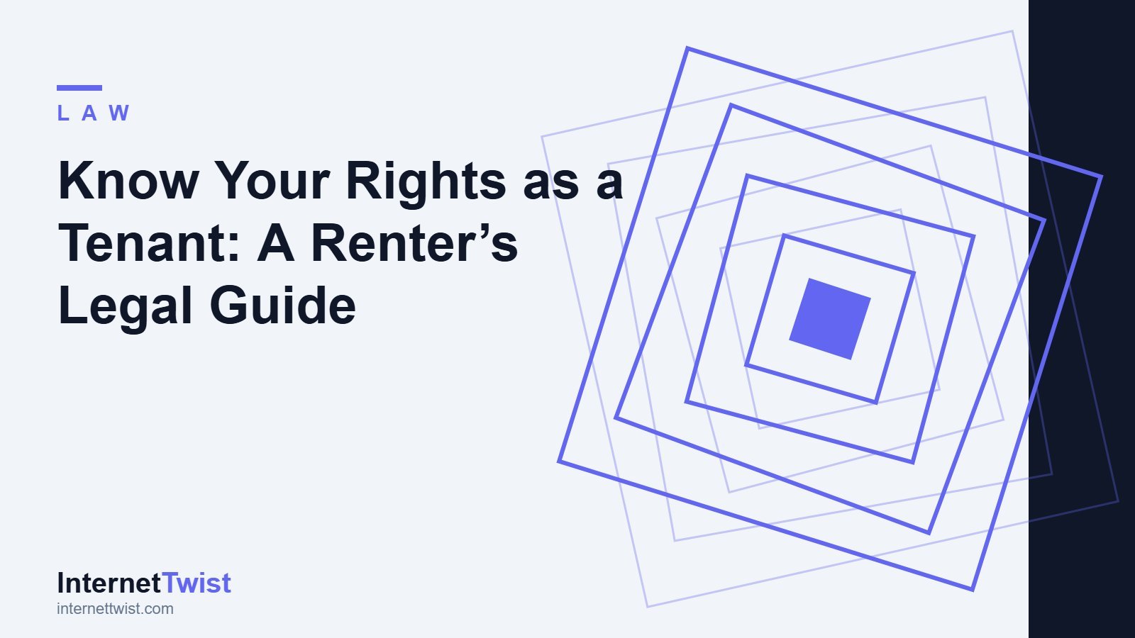 Tenant rights guide cover with concentric indigo squares for a renter reviewing a lease