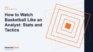 How to watch basketball like an analyst illustration with rotated-square Sports motif on slate background