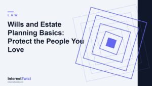 Estate planning basics cover with concentric indigo squares representing a will and family documents