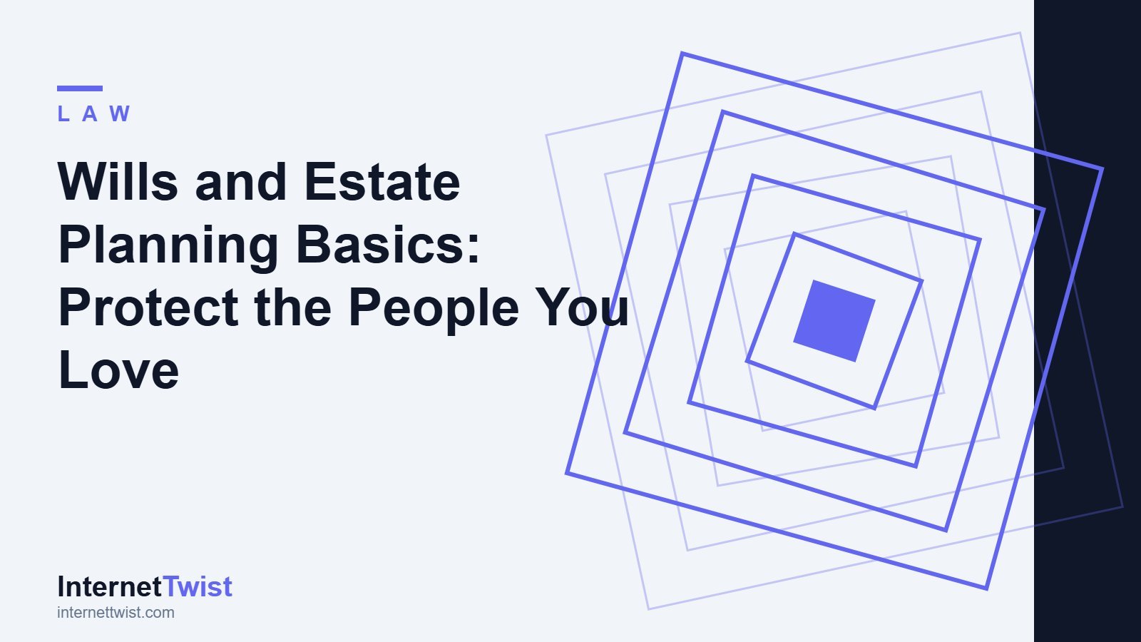 Estate planning basics cover with concentric indigo squares representing a will and family documents